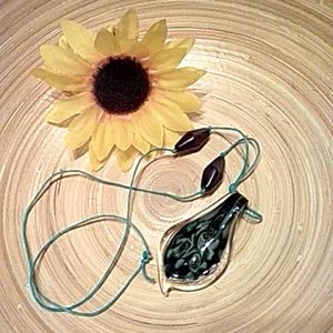 Black and Blue Blown Glass Pendant Necklace